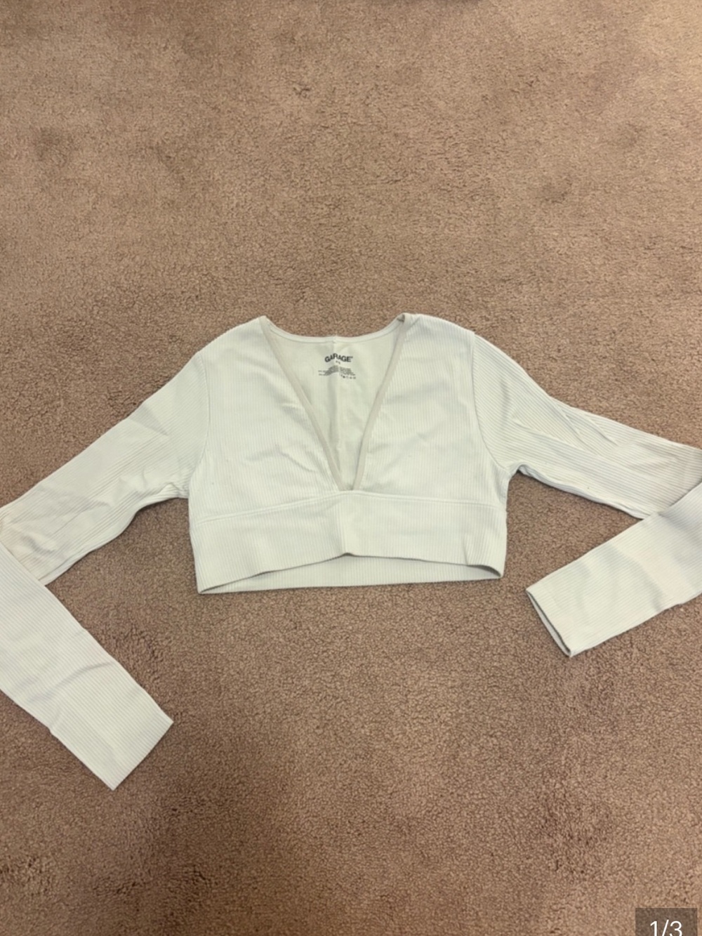 3 for $14 Garage Cream Ribbed V-Neck Cropped Long Sleeve Top size small